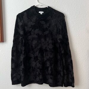 J. Jill black floral jacquard sweater wool silk blend tunic length long sleeve S